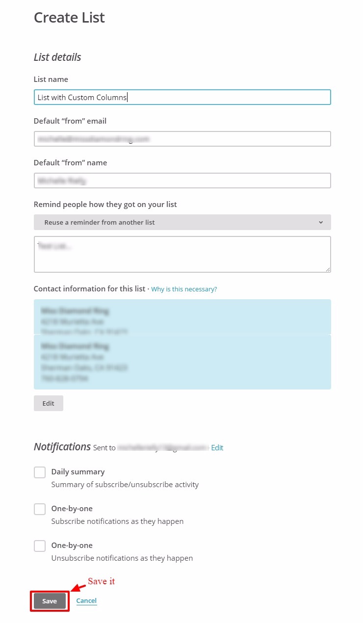 mailchimp create list form