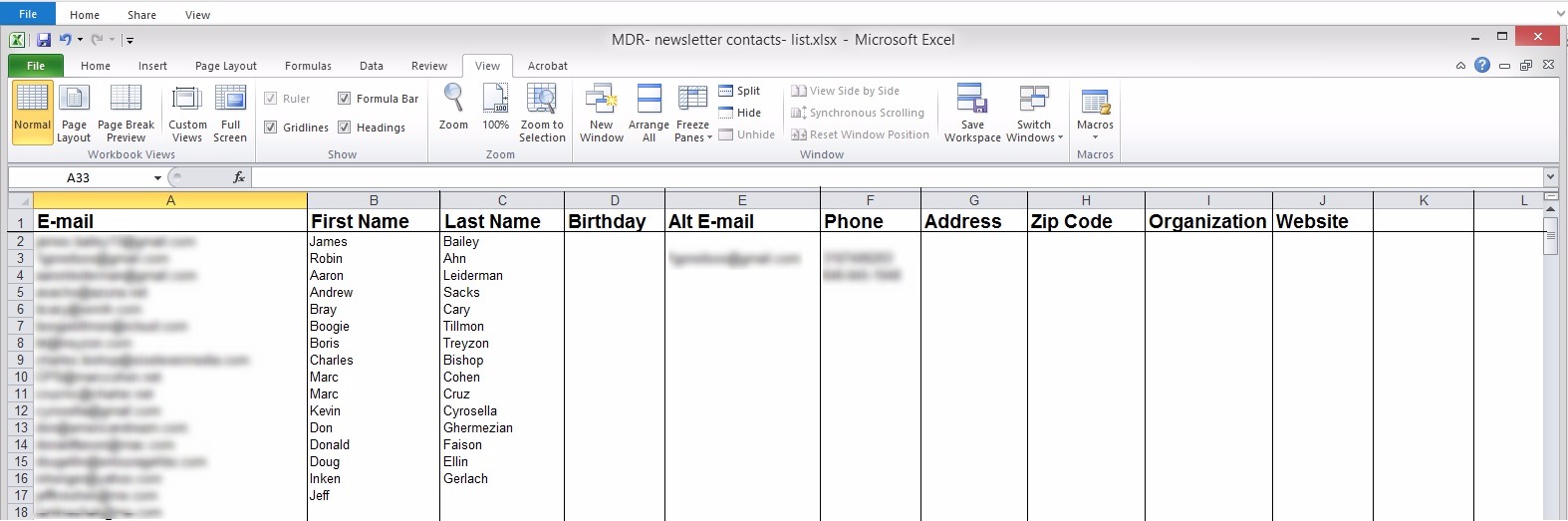 mailchimp excel data sheet