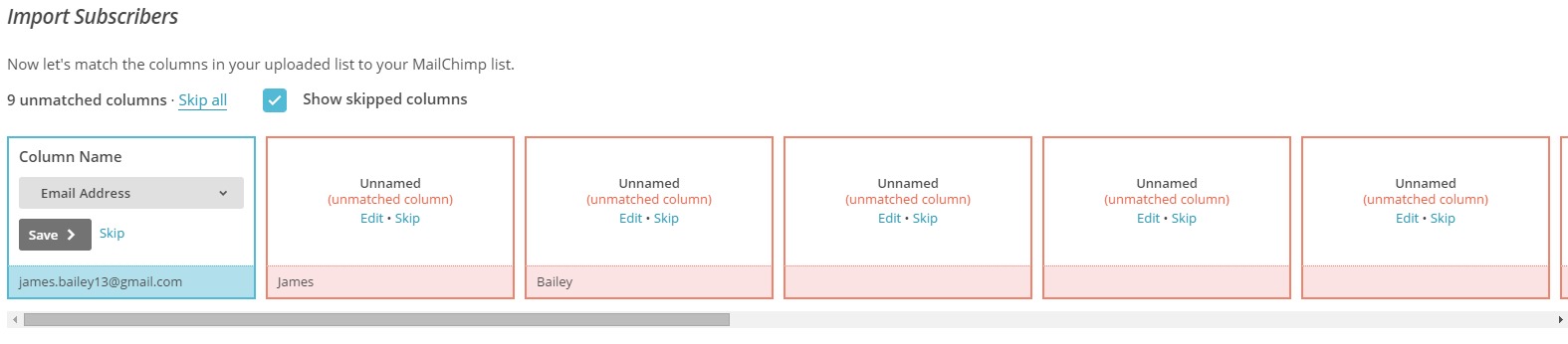 mailchimp list import error
