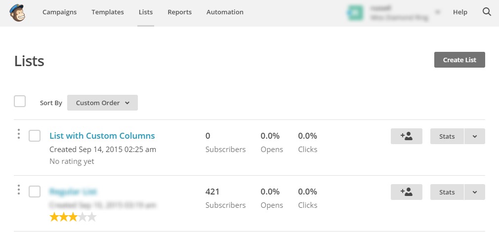 recent mailchimp list