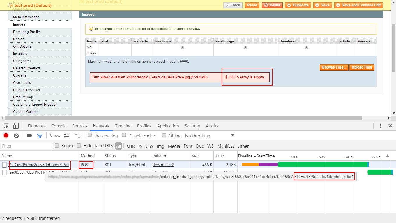 magento file array empty error